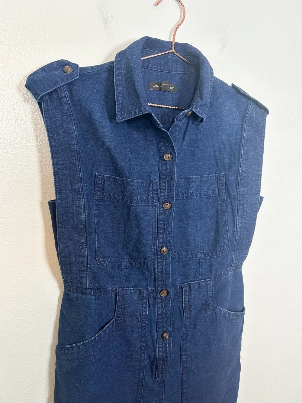Banana Republic Sleeveless Dark Indigo Denim Jumpsuit No Belt